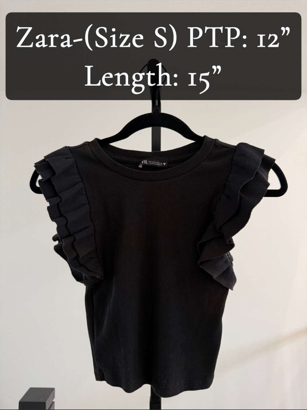 Zara Black Ruffle Sleeve Ribbed Tank Top